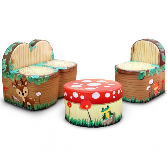 Set Canapea Sofa Fotoliu si Masuta Mobiler moale pentu copii- Prietenii Padurii Soft Touch - Forest Friends